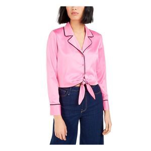 BECCA TILLEY X BAR III Womens Pink Tie Cuffed Sleeve Collared Button Up Top XS